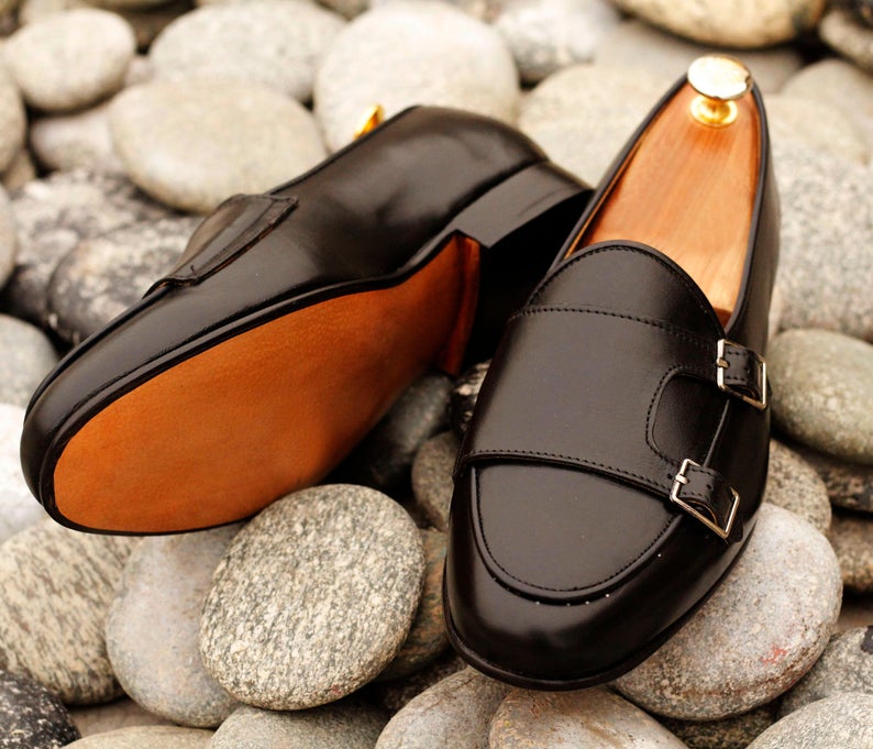 Men’s Handmade Black Color Stylish Slip on Double Monk Strap Shoes, Mens Casual Shoes, Men Party Shoes