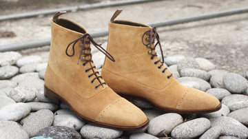 Men’s Handmade Beige Color Suede Ankle High Boots, Mens Formal Cap Toe Boots