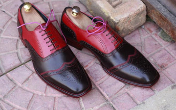 Men’s Handmade Brown Red Brogue Wingtip Shoes, Mens Awesome Formal Lace Up Designer Shoes