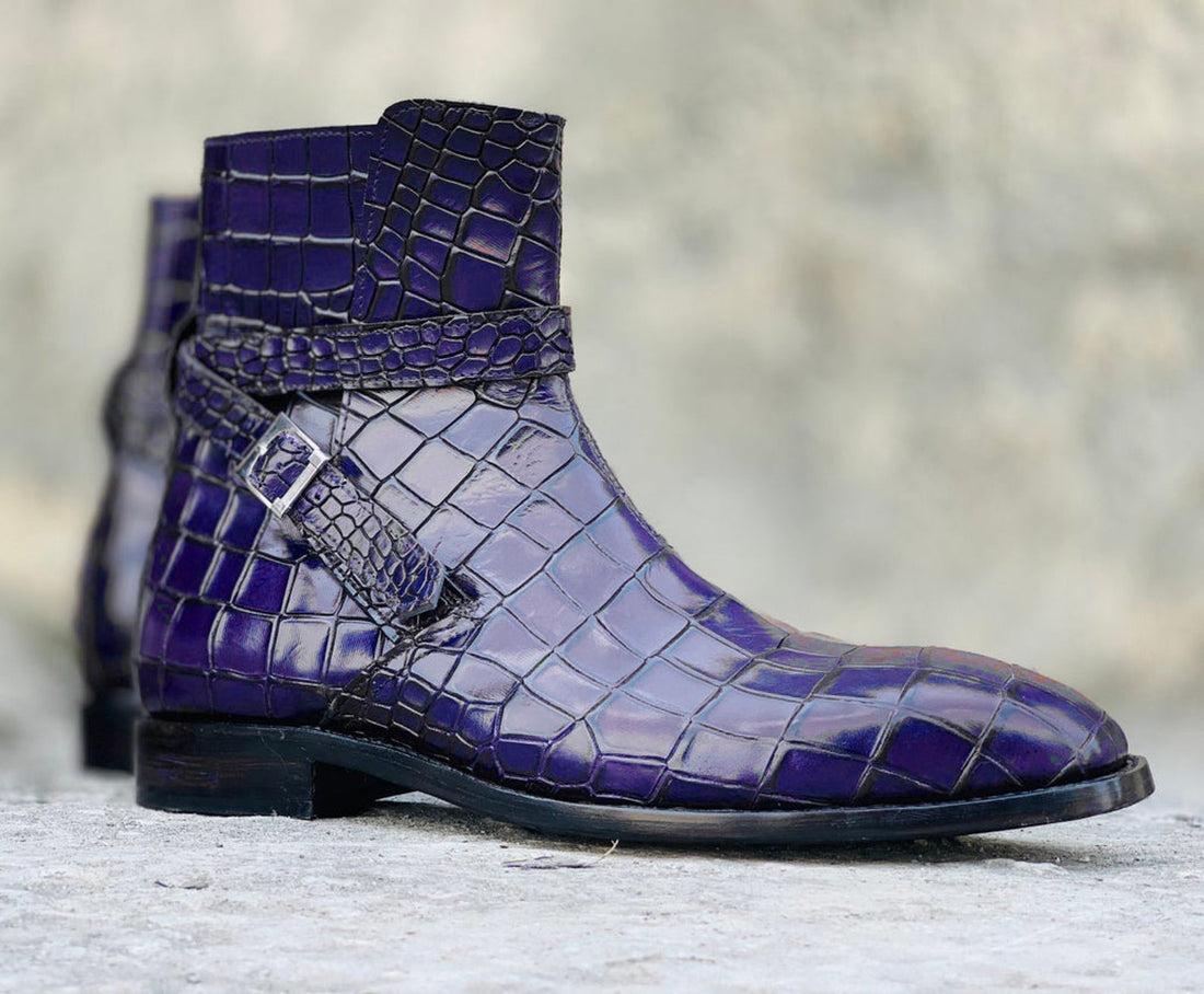 Men’s Handmade Blue Alligator Textured Jodhpur Boots, Mens High Ankle Fashion Boots