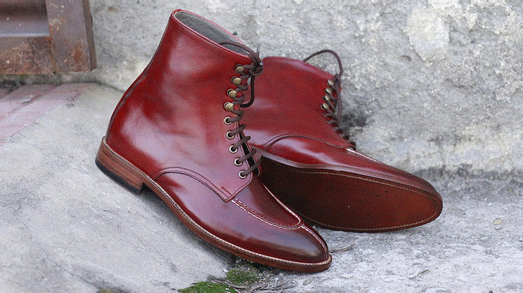 Mens Handmade Beautiful Burgundy Ankle High Boots, Men’s Split Toe Designer Boots