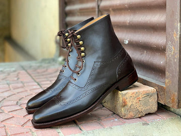 Men’s Handmade Black Color Ankle High Formal Boots, Mens Wingtip Brogue Style Lace Up Boots, Stylish Leather Boots