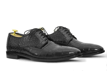 Stylish Handmade Mens Black Color Alligator Textured Leather Shoes, Men’s Formal Designer Dress Shoes