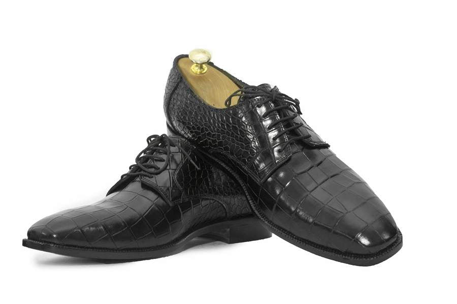 Stylish Handmade Mens Black Color Alligator Textured Leather Shoes, Men’s Formal Designer Dress Shoes