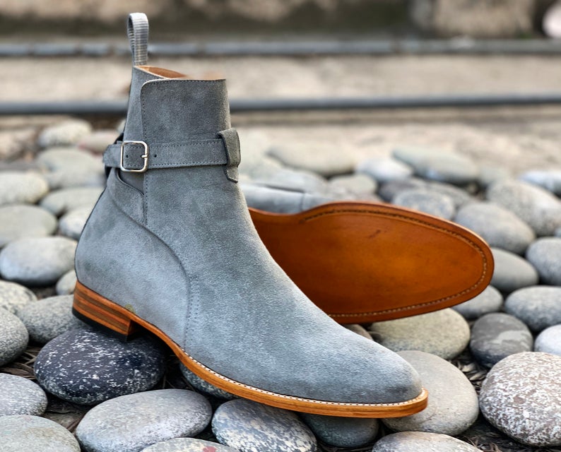 Stylish Handmade Mens Gray Color Suede Chelsea Boots, Men Designer Ankle High Boots, Men's Fashion Boots