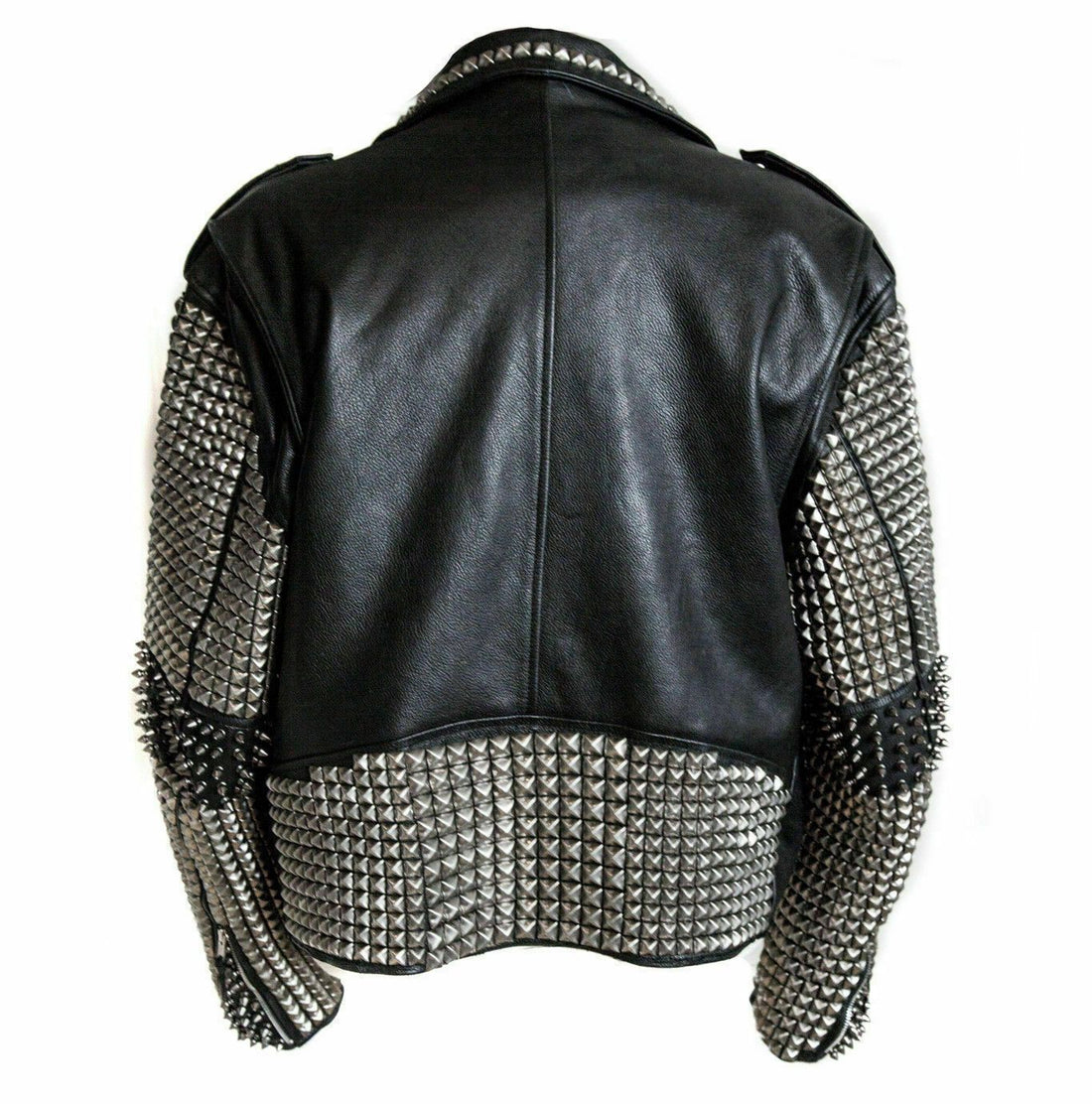 Beautiful Mens Black Punk Silver Spiked Studded Real Leather Fashion Jacket