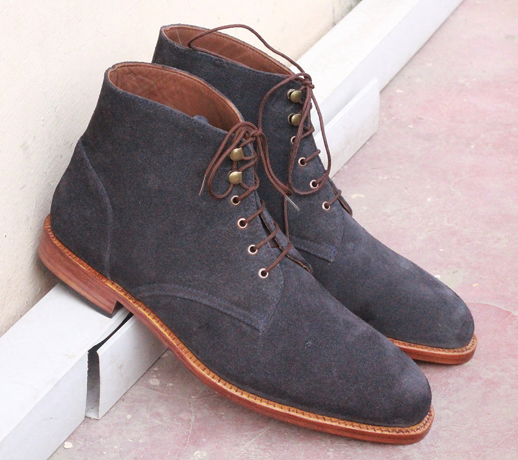 Mens Handmade Awesome Black Color Suede Cap Toe Boots, Mens Suede Designer Boots