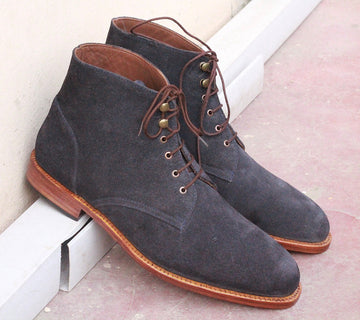 Mens Handmade Awesome Black Color Suede Cap Toe Boots, Mens Suede Designer Boots