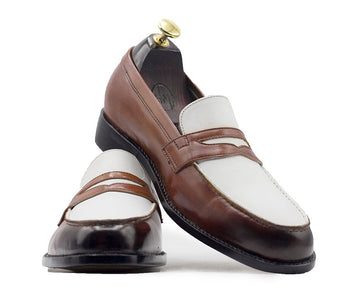 Handmade Men’s Brown White Leather Casual Shoes, Mens Designer Party Leather Loafers