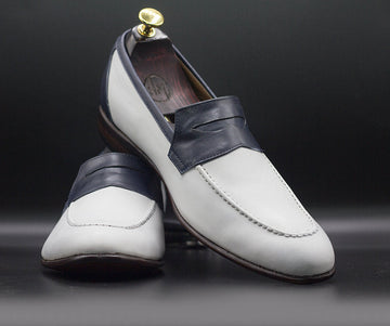 Men’s Handmade Stylish Black White Loafer Shoes, Mens Casual Round Toe Loafer Shoes