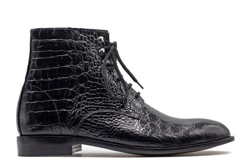 Beautiful Mens Handmade Black Alligator Boots, Men Awesome Style Lace Up Ankle High Boots