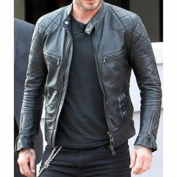 New Men's Genuine Lambskin Black Leather Biker Jacket Inspired by David Beckham