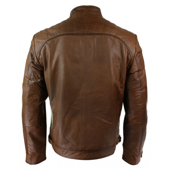 New Men’s Retro Style Zipped Biker Jacket, Real Leather Soft Brown Casual Men Jacket