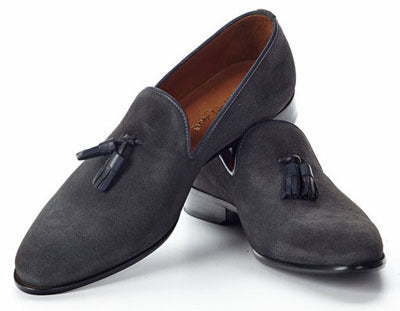 Handmade Men’s Gray Color Suede Tassel Loafer Shoes, Men Designer Casual Shoes