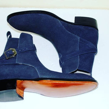 New Stylish Handmade Navy-blue Suede jodhpurs boot for men, Men's Navy blue ankle suede boots