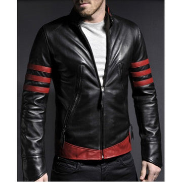 X-Men Origins Wolverine Red Black Leather Jacket, Men's Leather Jacket