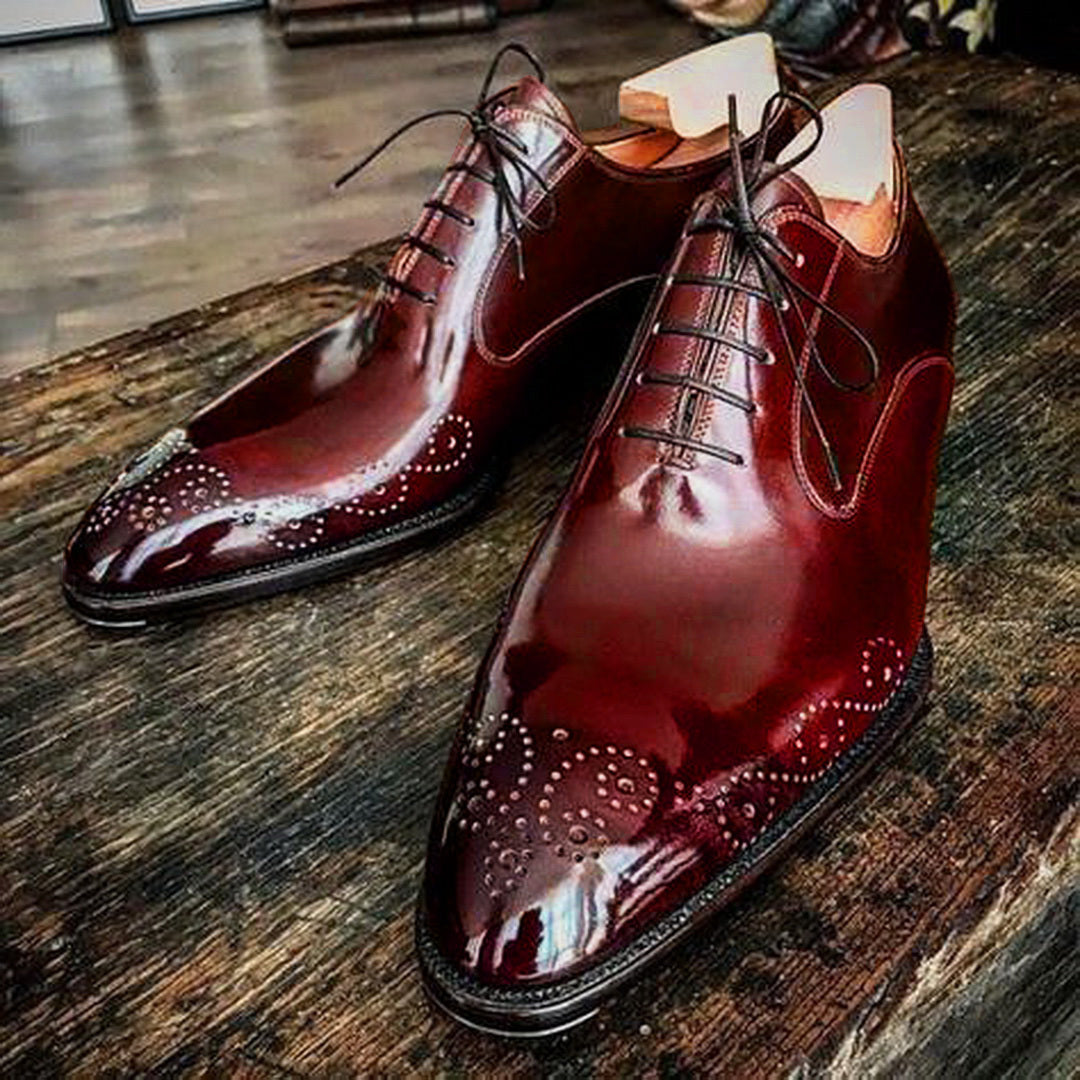 Stylish Handmade Men American Luxury Brogue Toe Maroon Leather Shoes, leather shoes