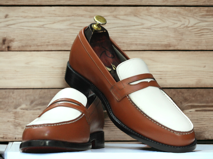 Mens Handmade Two Tone Brown &amp; White Loafer Shoes, Men’s Casual Shoes