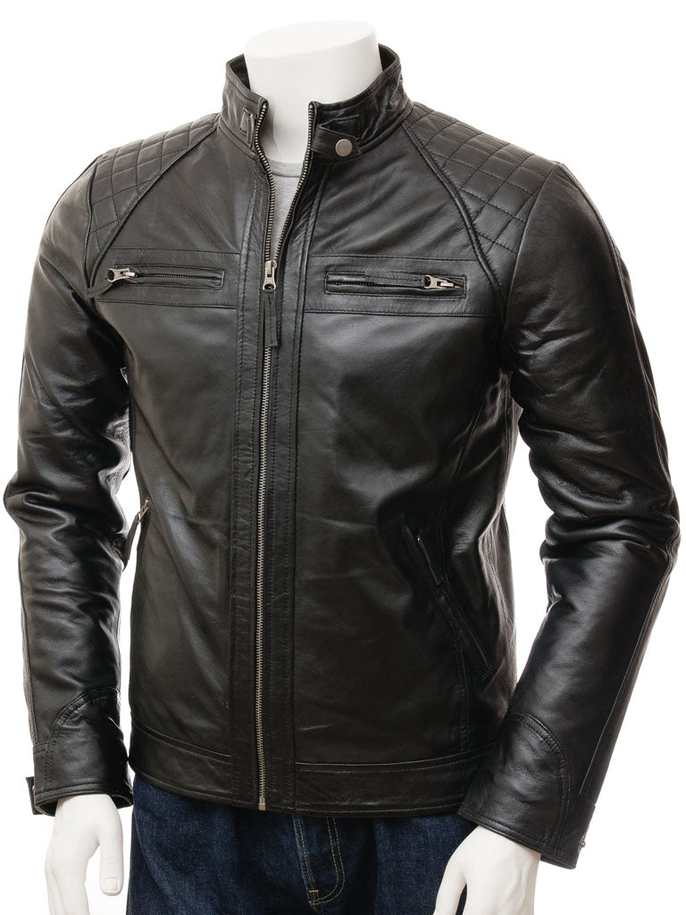 Stylish Men’s Black Biker Leather Jacket, Handmade Genuine fashion biker jacket