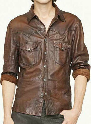 Stylish New Men’s Genuine Lambskin Leather Soft Vintage Slim Fit Shirt