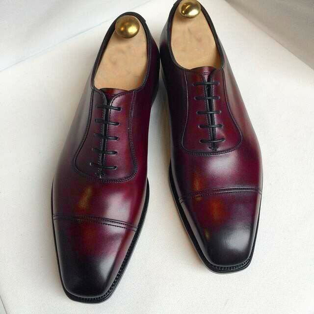 New Stylish Handmade Men's Cap Toe Leather Shoes, Men Burgundy Formal Lace Up Shoes