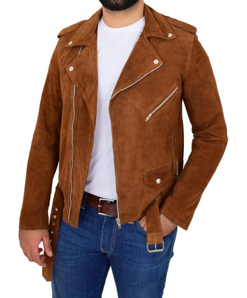 Stylish Men’s Brando Style Suede Leather Jacket, Men Celebrity Tan Suede Jacket