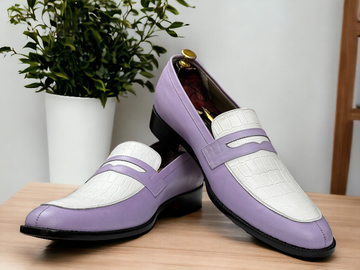 White Lavender Penny Loafer Shoes, Men Dress Formal Party Loafers